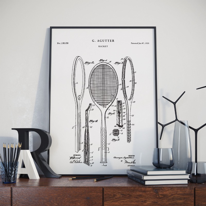 Vintage 1921 raquete patente c - Badminton Poster avaliação e preço