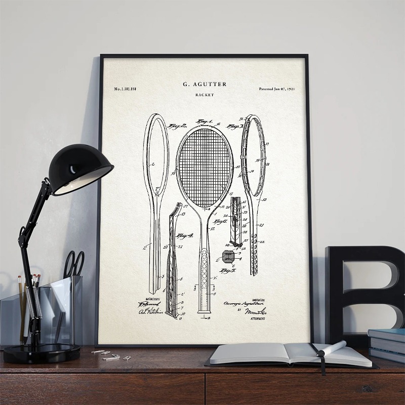 Vintage 1921 raquete patente c - Badminton Poster avaliação e preço